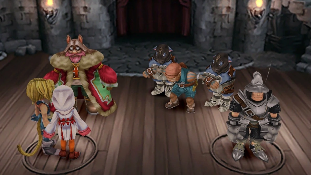 Vivi y Zidane frente a las calles de Alexandria en Final Fantasy IX