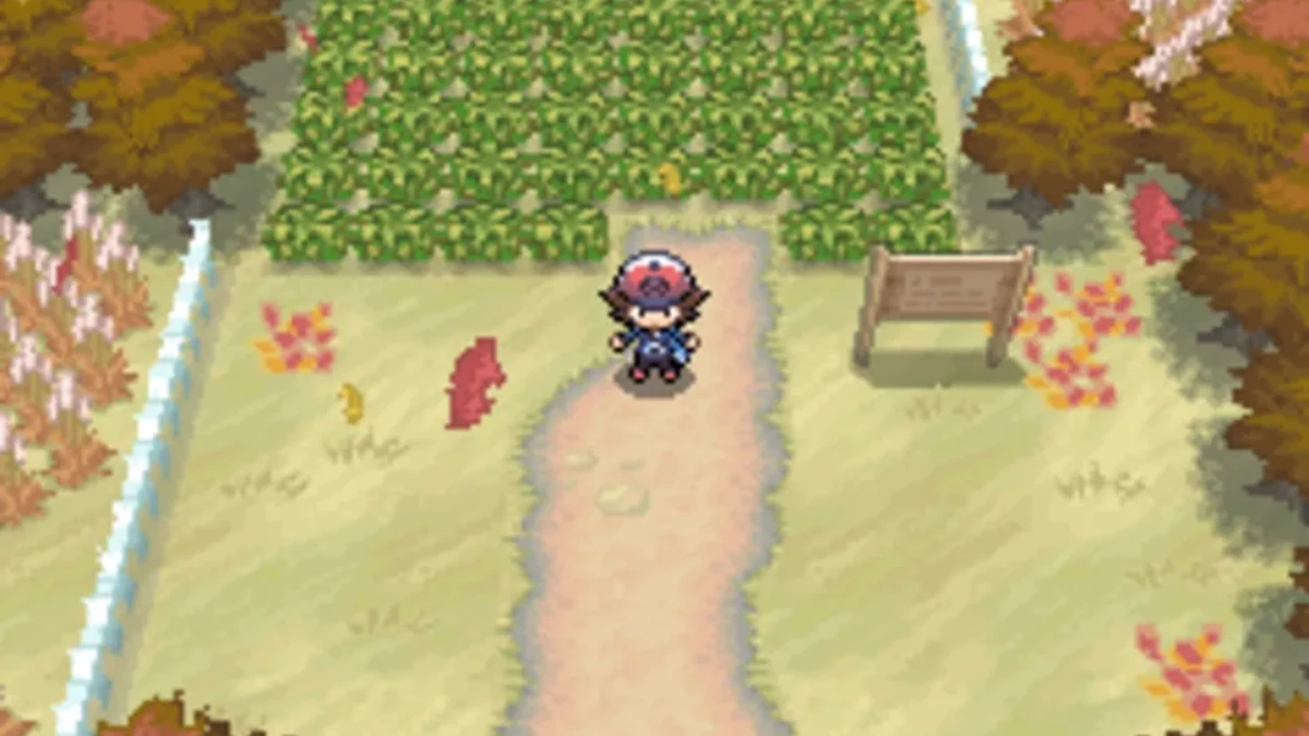 Protagonista en una ruta otoñal con hierba alta en Pokémon Negro