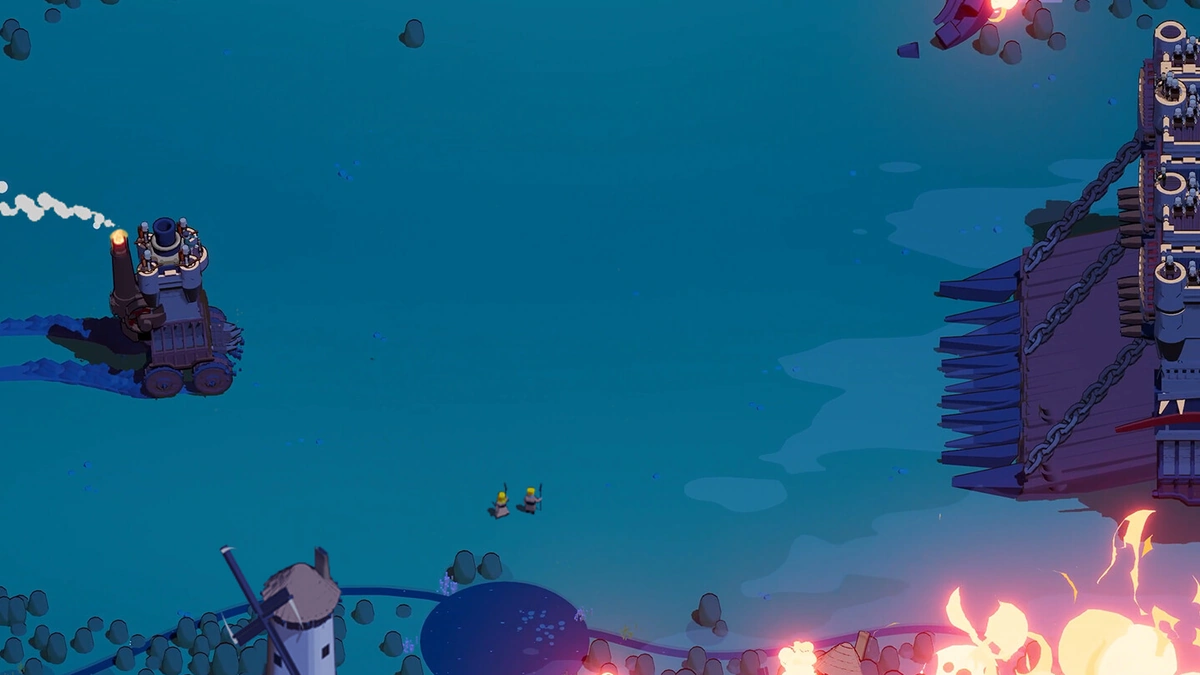 Pantalla de selección o mejora de módulos con la fortaleza al fondo en un paisaje medieval